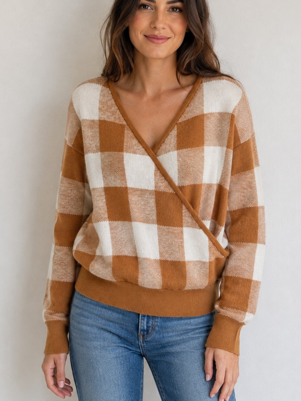 Callahan Women’s Sweater Small Agnes Surplice Light Brown & Cream
